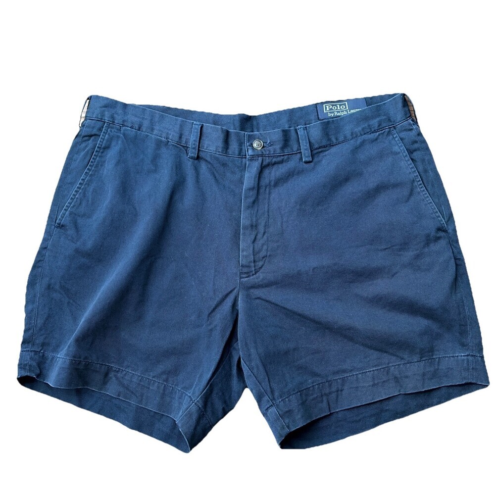 Polo Ralph Lauren Classic Fit Short Mens 38 Navy Blue Flat Front Cotton Chino 6"